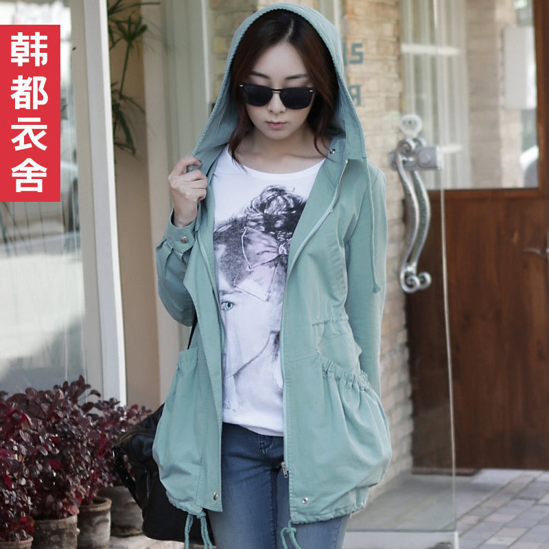 HSTYLE 2013 spring women's solid color medium-long women's trench outerwear