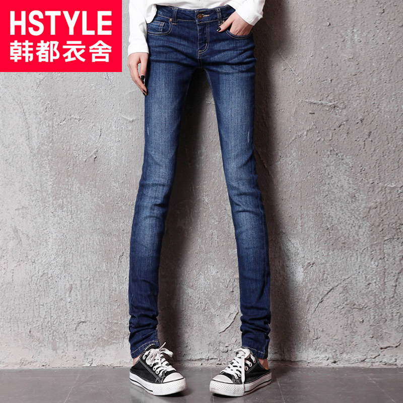 HSTYLE 2013 spring women's solid color wearing mq1040 white skinny jeans