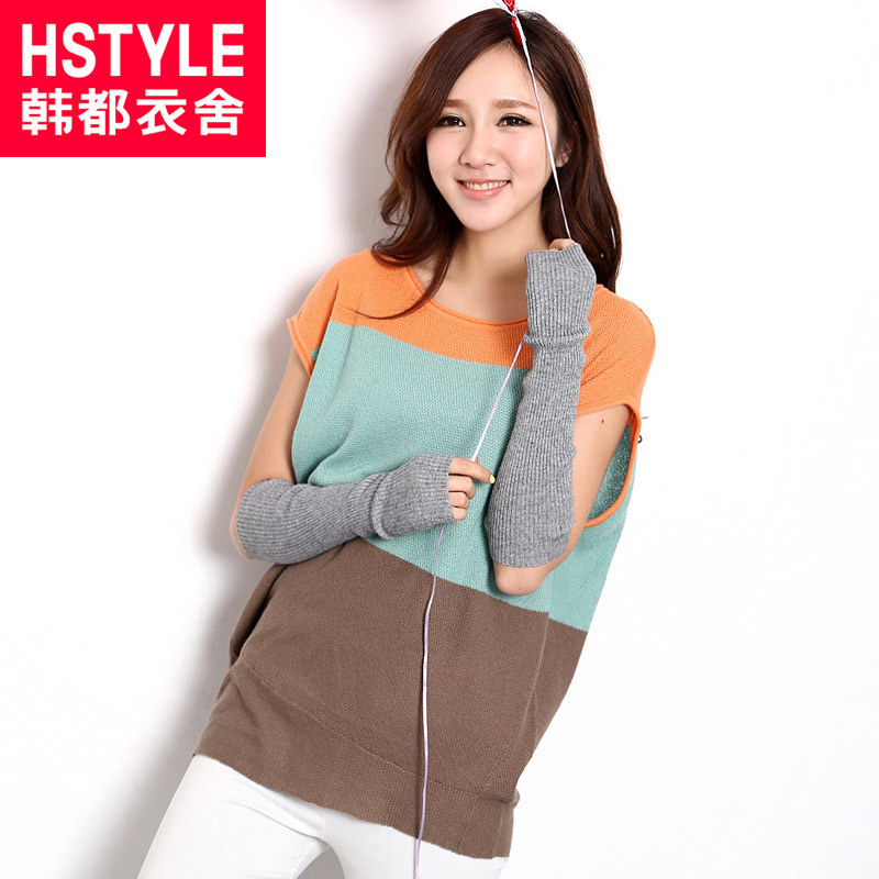 HSTYLE 2013 women's spring loose pullover colorant match sleeveless sweater