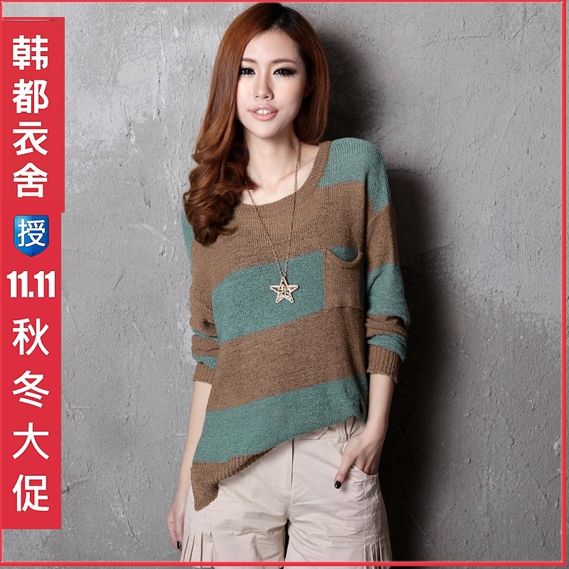 HSTYLE new arrival 2013 stripe cutout sweater winter sweater outerwear