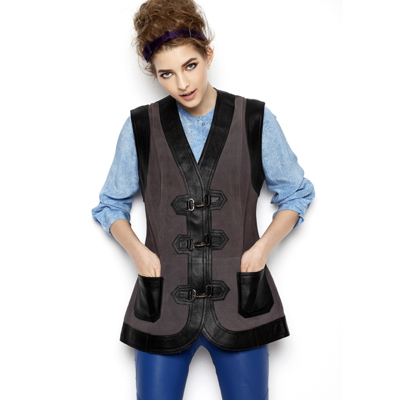 Hunting jacket fashion luxury mix match leather long vest py00145