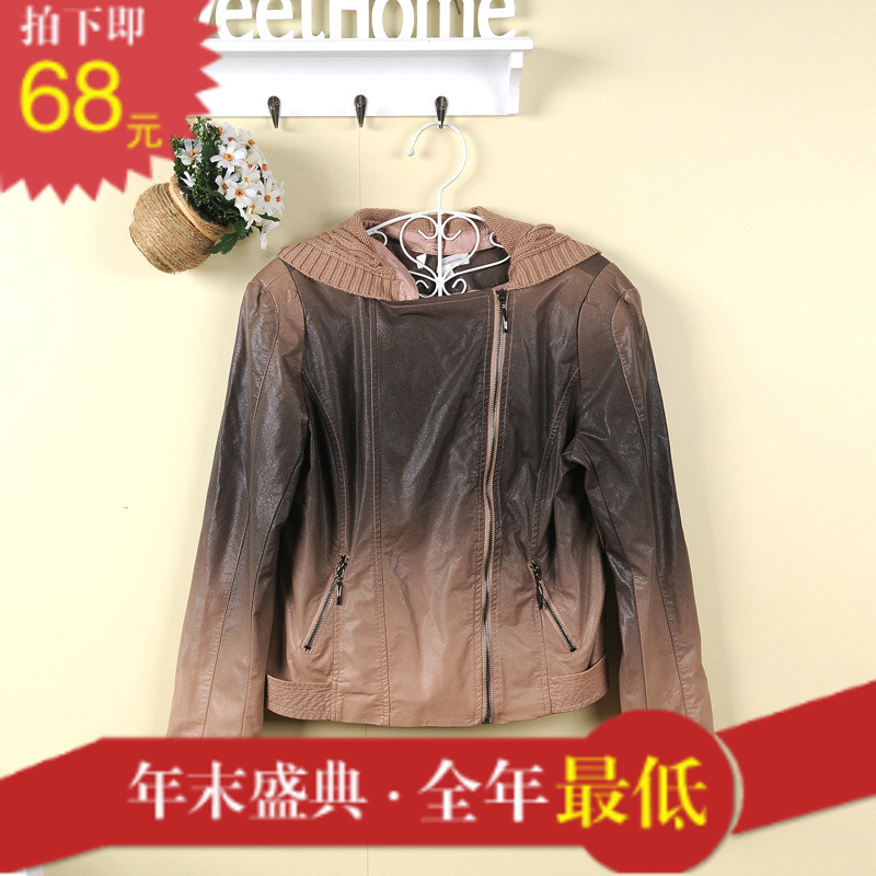 HX 2013 spring women's fashion gradient personality zipper slim thermal leather clothing outerwear
