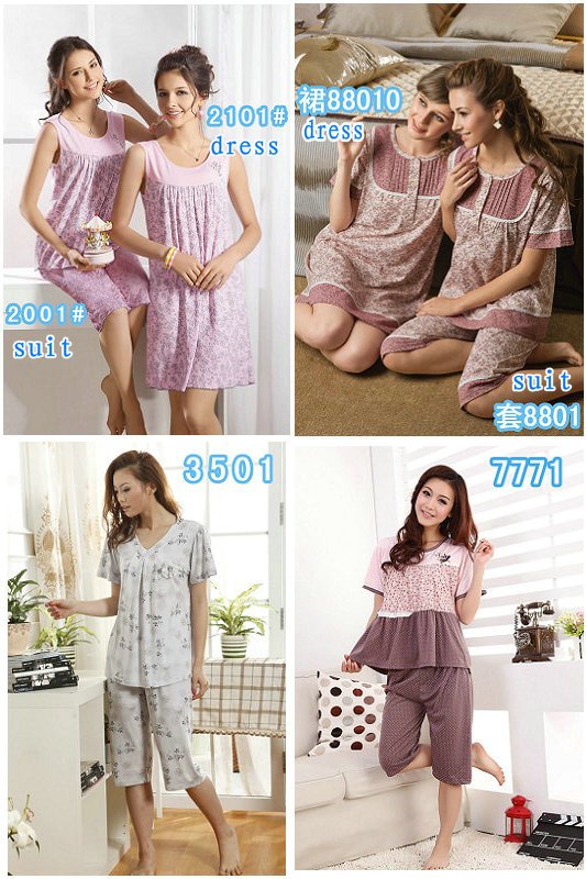 hzx Summer short-sleeve sleepwear plus size knitted 100% cotton women's lounge sleepwear lady pajamas sets , nightdress