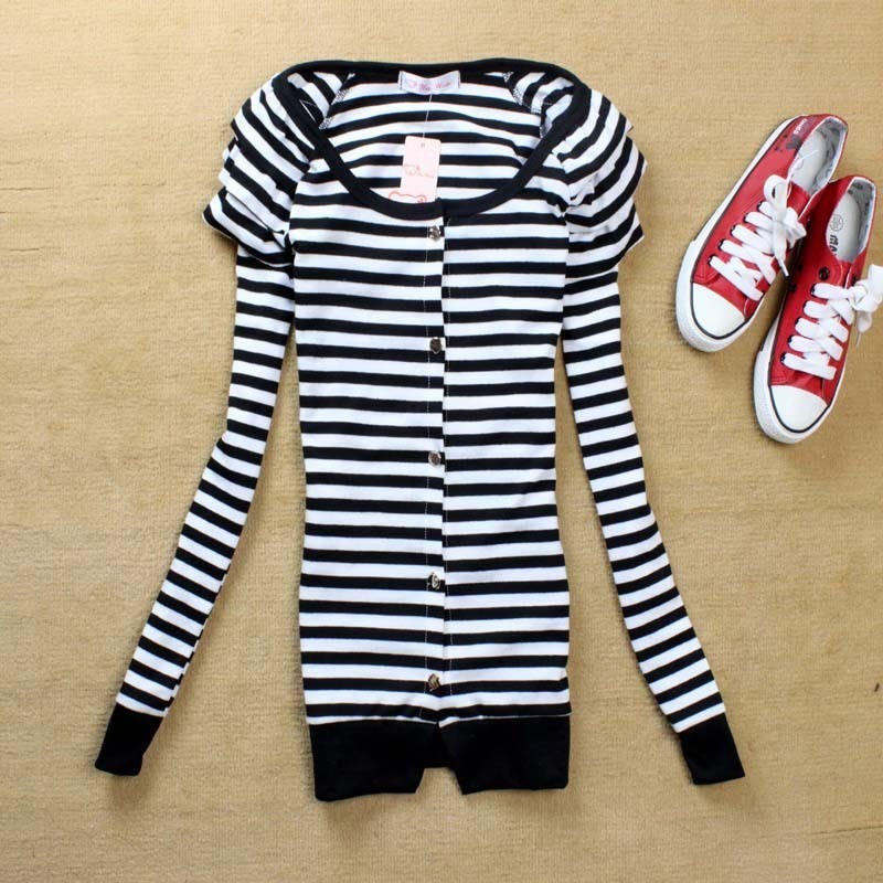i 2012 women's stripe sleeve length cardigan coat q90 free shipping