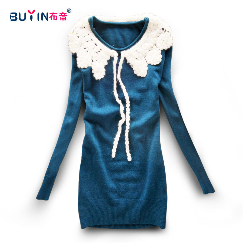 I female medium-long pearl bandage o-neck sweater thermal long-sleeve sweater
