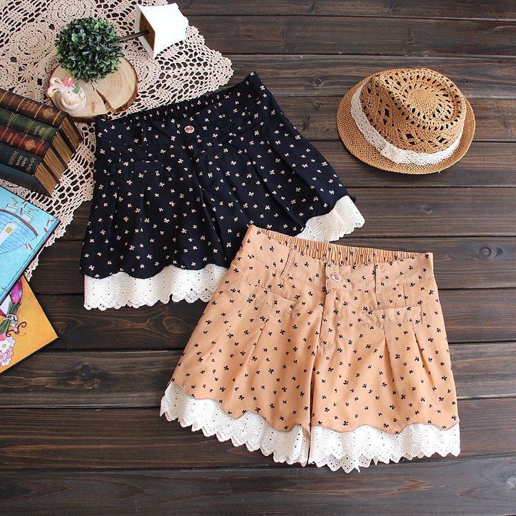 I6-4 summer 2012 sweet bow lace scalloped all-match women's short skorts trousers