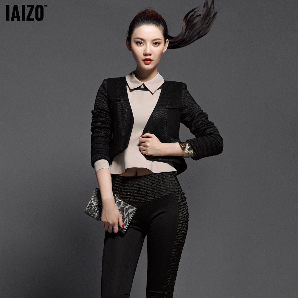 Iaizo 2012 new arrival autumn women's deep v neck long-sleeve wool short jacket