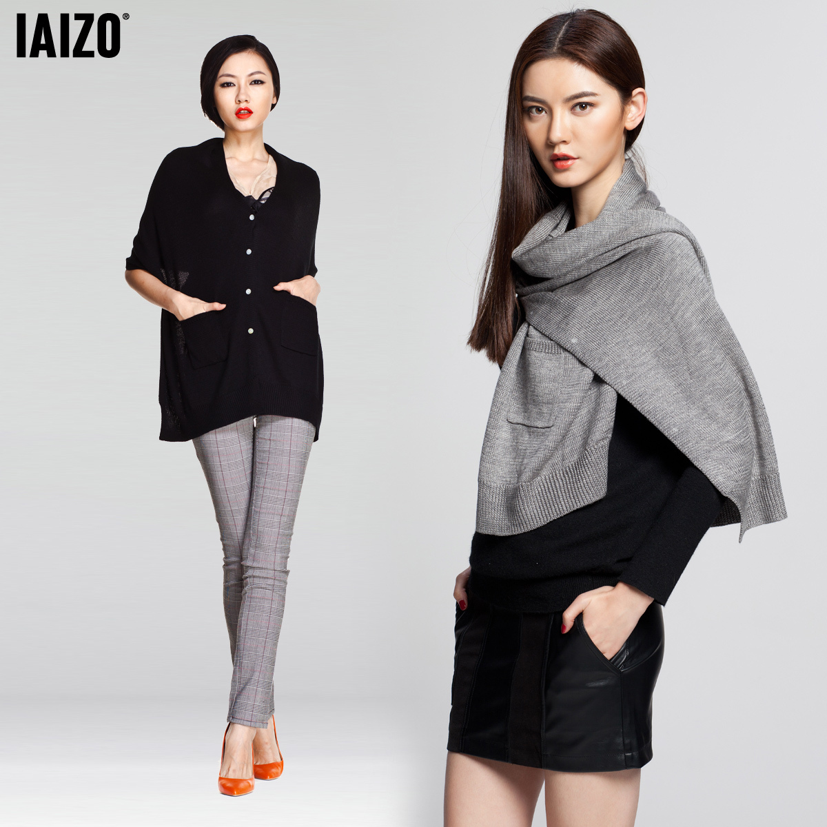 Iaizo high quality single breasted shoulder cape type sweater women's wool 11m30007
