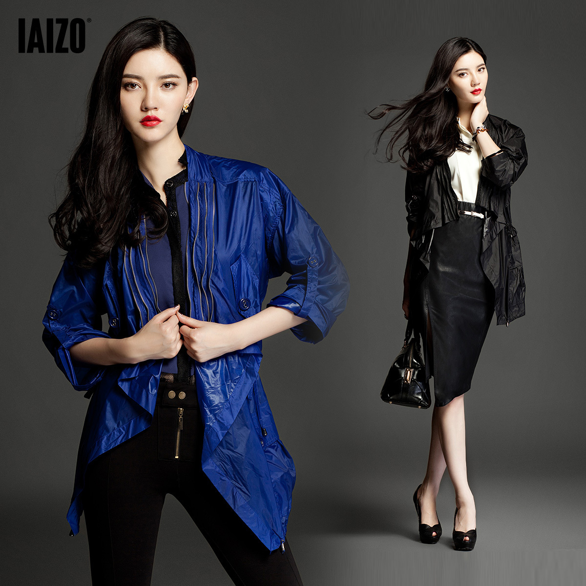 Iaizo women's slim design lacing long casual clothing outerwear 11p30010