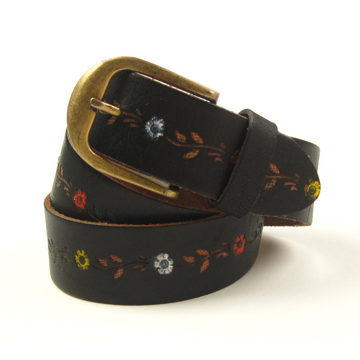 IFSONG women's cowhide strap black crushing handmade colored drawing pin buckle genuine leather belt #193