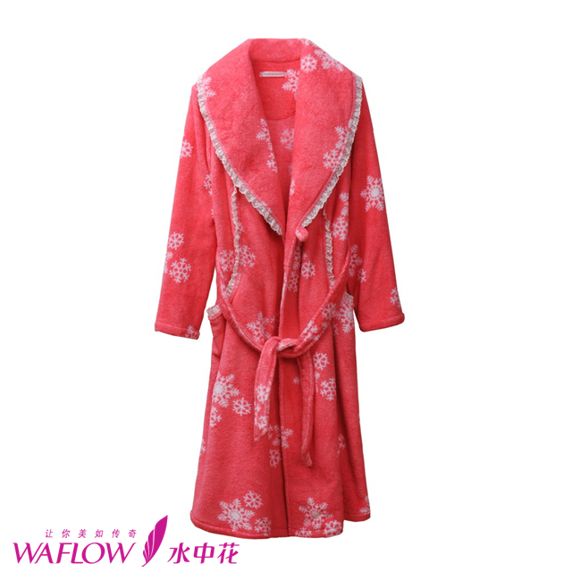 Illusion large lapel pattern coral fleece robe Women lounge 9017