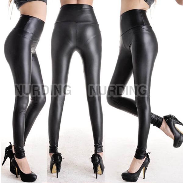imitation leather leggings 2012 Hot sale New designer Women's modern black high Rise tights leather trousers Size M L
