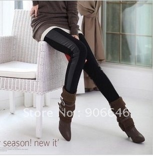 Imitation leather pants pants women show thin render joining together black trousers female trousers tide pants 2PC/LOT