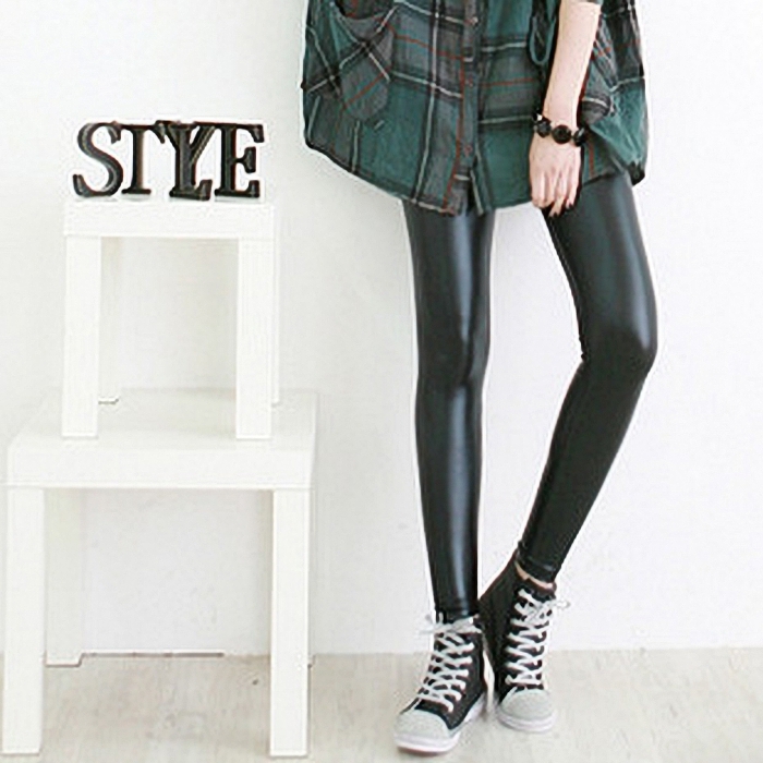 Imm autumn matt tight elastic skinny pants plus size high waist faux leather pants legging female