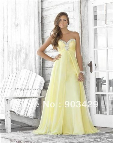 in light yellow! Women's / Ladies strapless A-line floor length evening dress formal dresses party dress custom-made