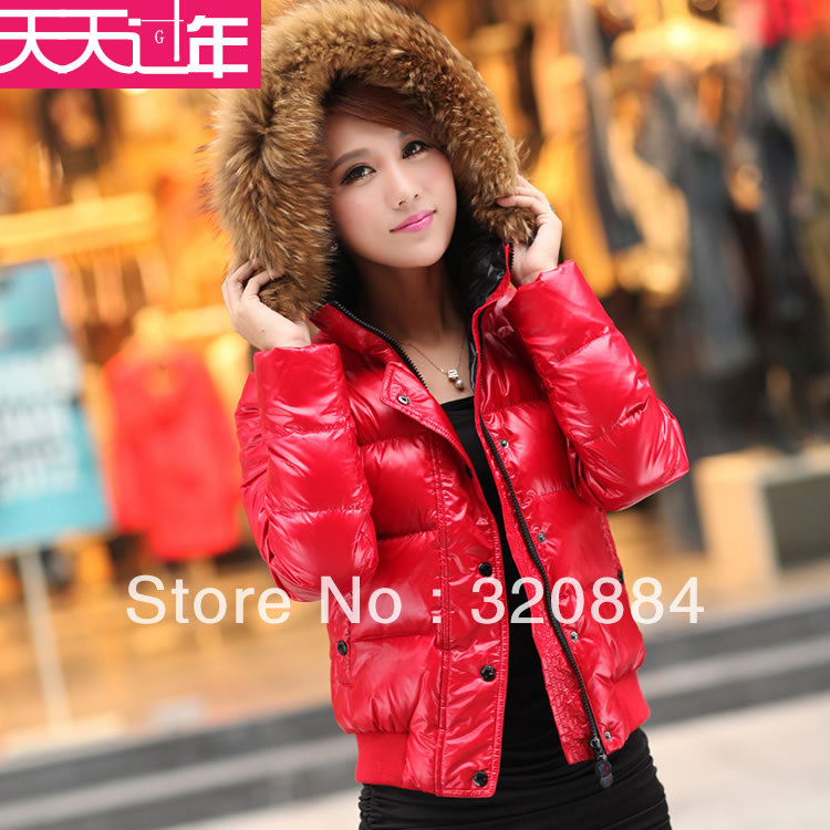 In Stock 2013large fur collar slim down coat female short design women's