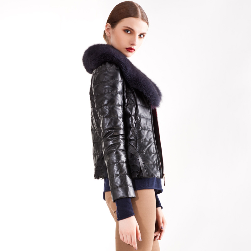 In Stock Clothing new arrival fox fur sheep genuine leather clothing down short design women's slim outerwear