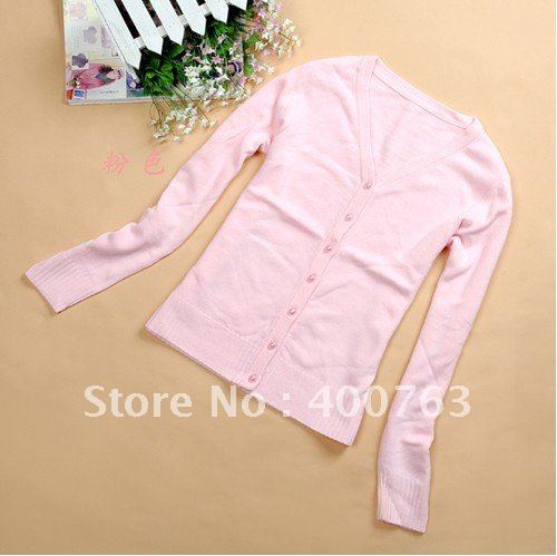 In Stock Free Shipping New design fashion longsleeve v-neck cardigan woman sweater pink
