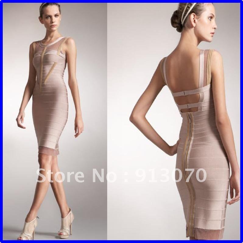 In Stock!!! Free Shipping Sexy Sheath Round Collar Elastic Bandage Elegant Celebrity Evening Dress A-0761