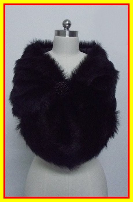 In stock hot White / black Sleeveless Faux Fur Shell Polyester Lining Beadings Bridal Wedding Jackets / Wrap