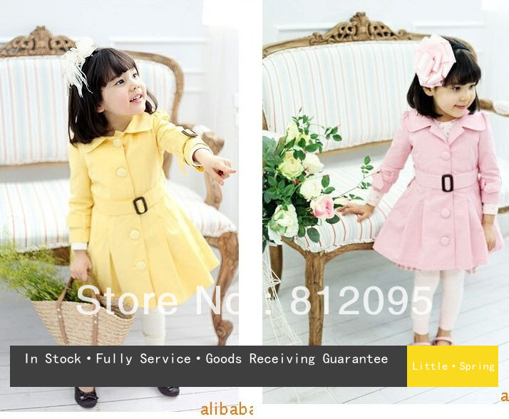 In stock! Kids Trench Coat, girls princess coat children fashionable trench coat 2 colors high quality
