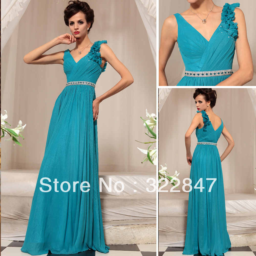 [IN STOCK] New Arrival Sexy Floor Length  Deep V-neck Blue Ladies Evening Dress Celebrity Dresses  30743