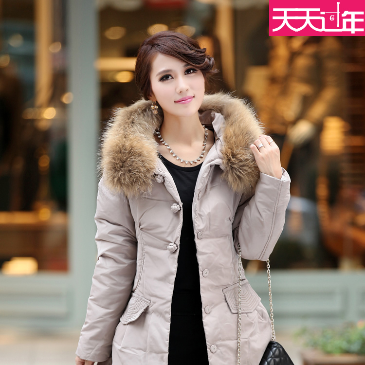 In stock new year 2012 winter ol elegant slim down coat large fur collar long design plus size down coat female