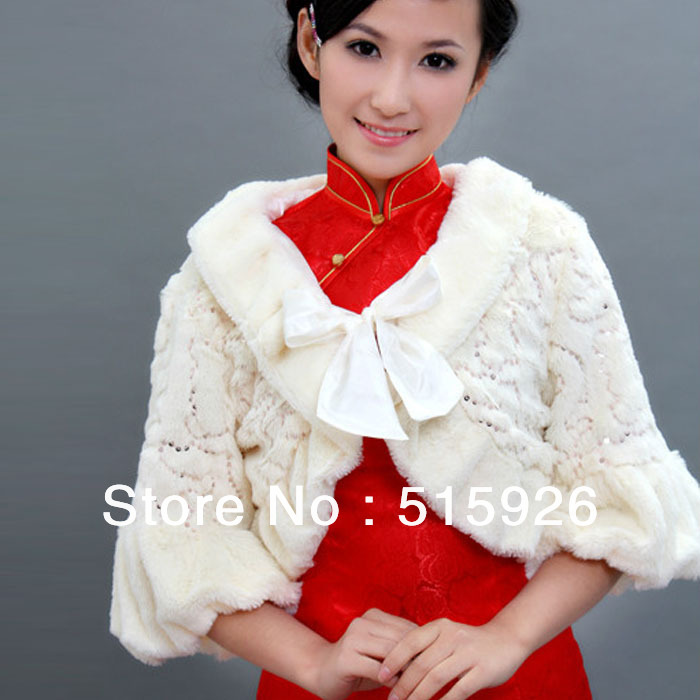 In stock Paillette Fashion Elegant Ivory Red Half sleeve Bridal Winter Warm Jackets Brida Wraps Wedding Accessories