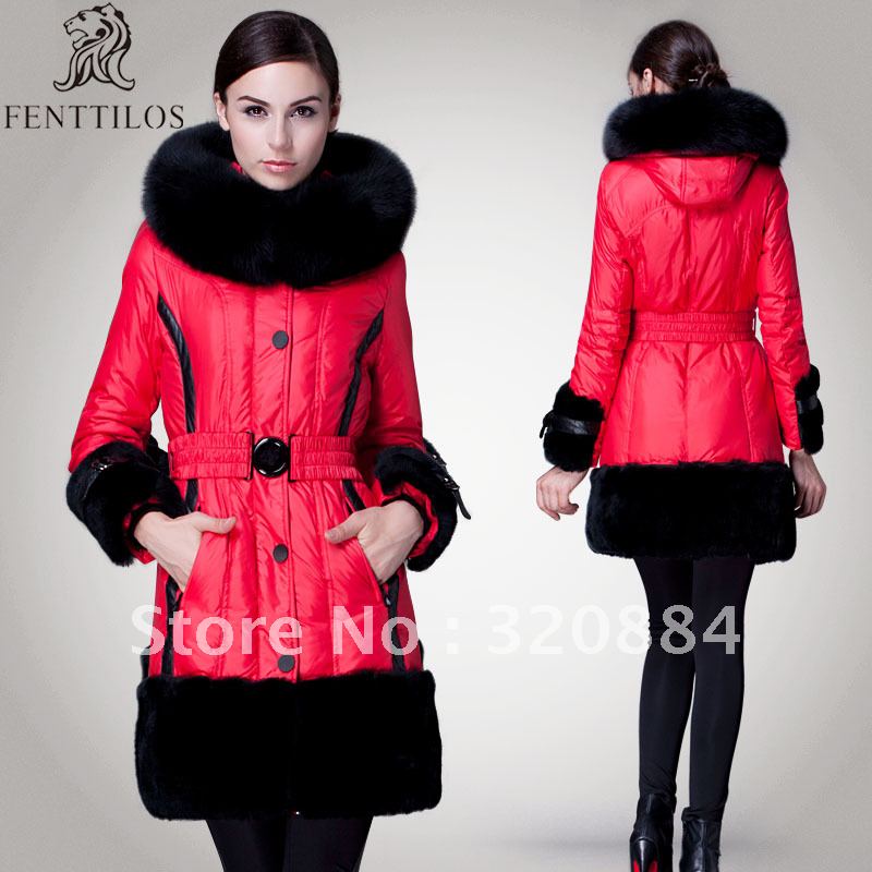 In Stock pink fur vest 2013 new arrival fur down coat female medium-long fox fur fashion plus size thickening 314