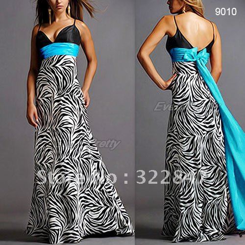[IN STOCK] Real Photoes Printed Satin Fabirc  Blue Sexy Tie-back Prom Evening Gown Dress / Banquet evening dress 09010