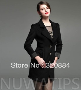 In Stock  thickening woolen trench y70 top lace patchwork long design slim wool overcoat