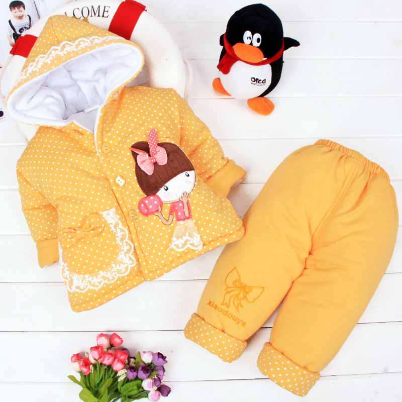 Infant casual wadded jacket baby outerwear female child clothes baby winter set