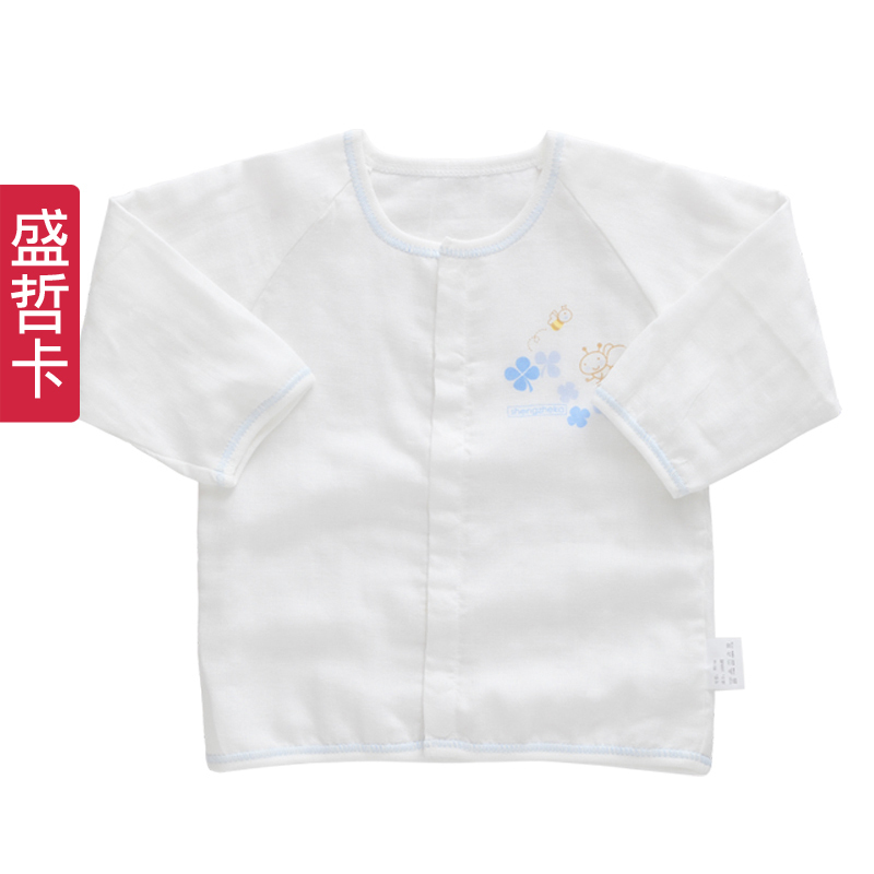 Infant summer children's clothing 100% cotton gauze before the open button top sweat absorbing wet breathable baby clothes