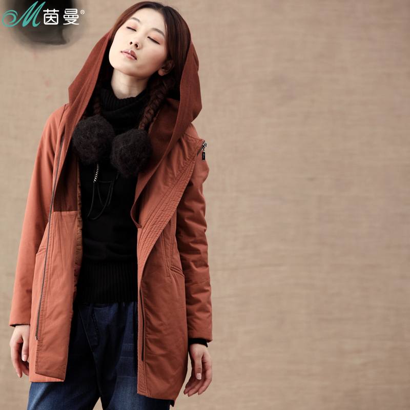 INMAN 2012 winter female 100% cotton front fly big pocket with a hood medium-long wadded jacket a824051626