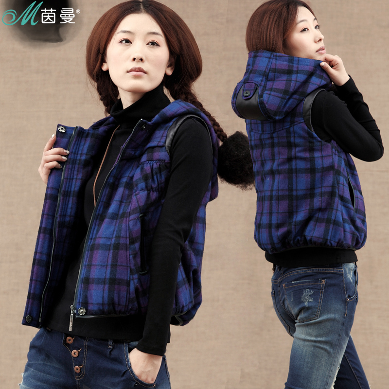 INMAN 2012 winter leather pumping thread mosaic with a hood wadded jacket vest female a824072456