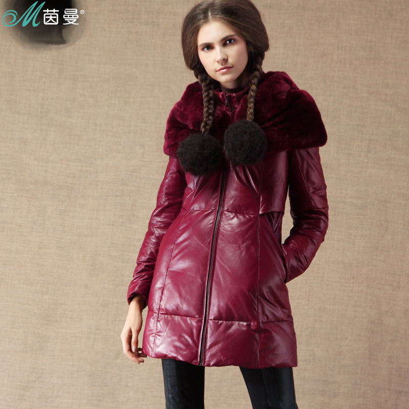 INMAN 2012 winter rex rabbit hair collar cape thermal sheepskin down coat leather clothing female medium-long