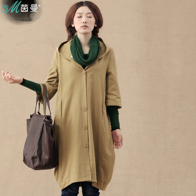 Inman INMAN 2012 autumn 100% cotton long design faux two piece with a hood trench female outerwear h823061616