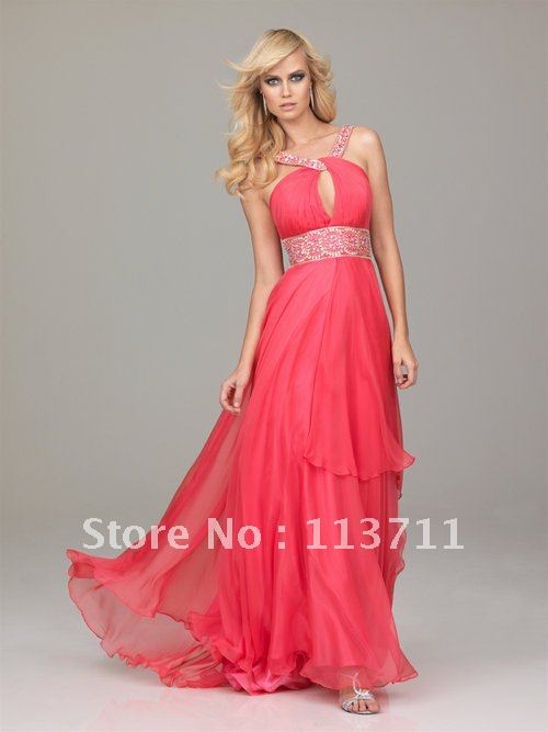 Innovative Design beaded one shoulder gown short prom dress with long train