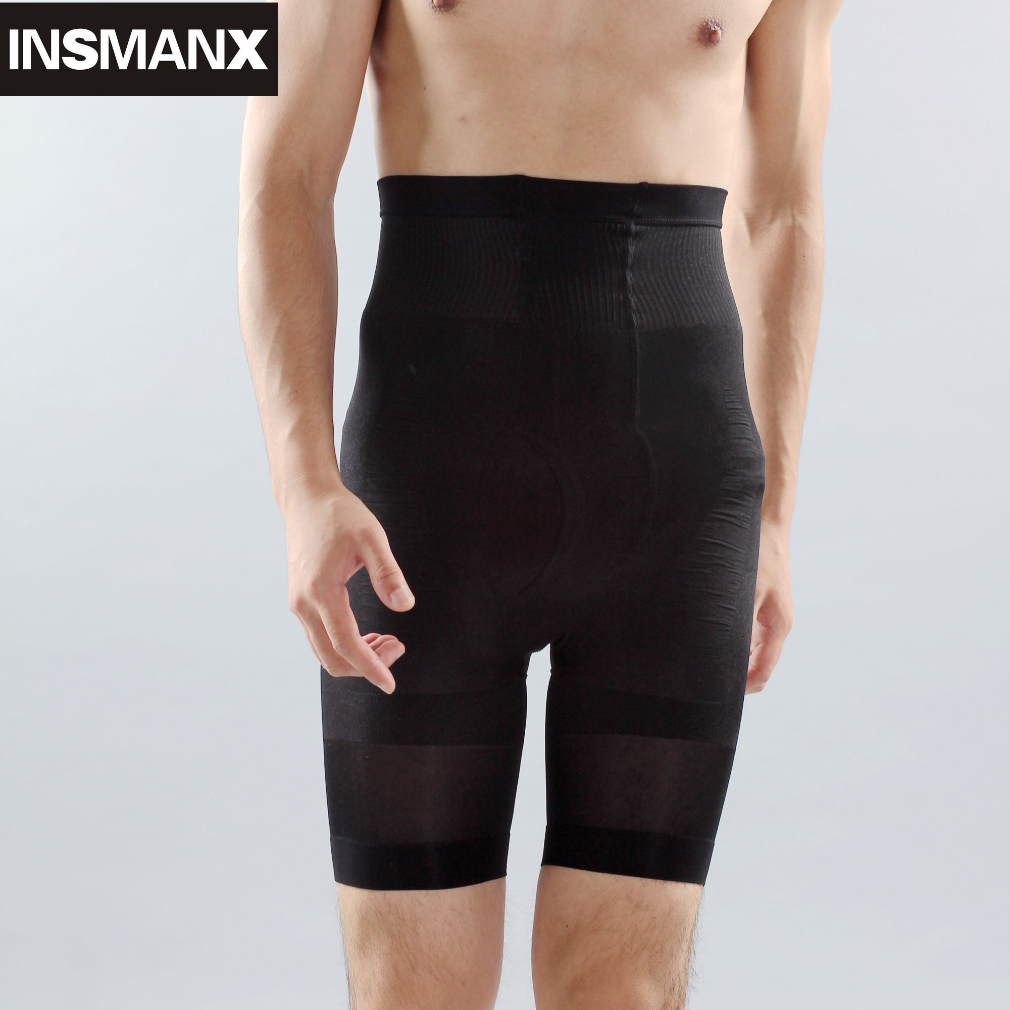 Insmanx male body shaping pants underwear high waist abdomen drawing pants beauty care skin tight knee-length pants beer
