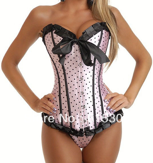 Intimates , Shapers , Bustiers , Black and Pink Polka Dot Corset - Polka Dot Burlesque Corsets