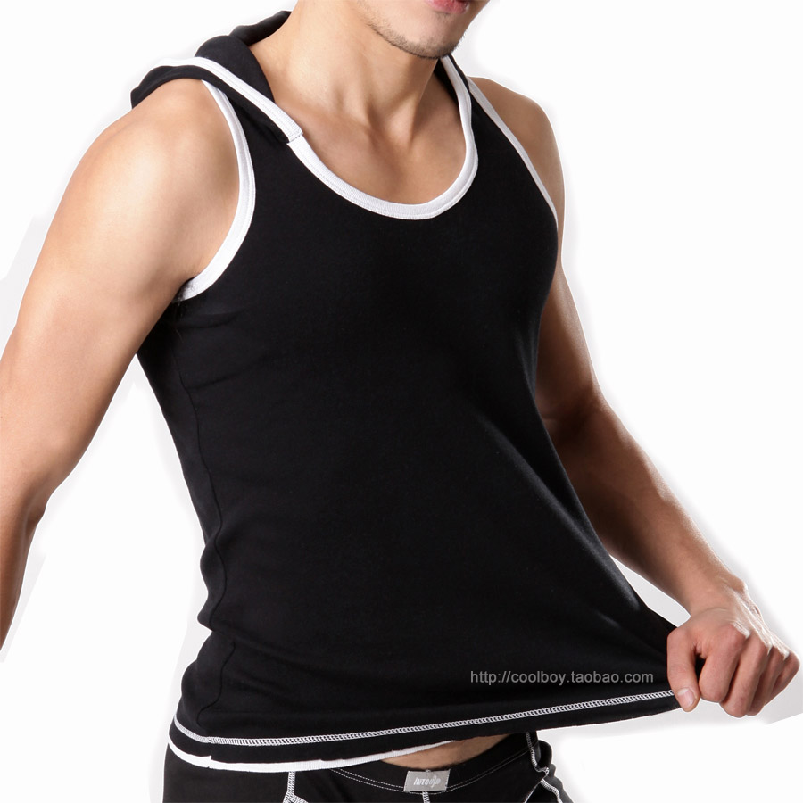 Intouch male vest 552 spring rib knitting 100% cotton underwear fashion with a hood vest