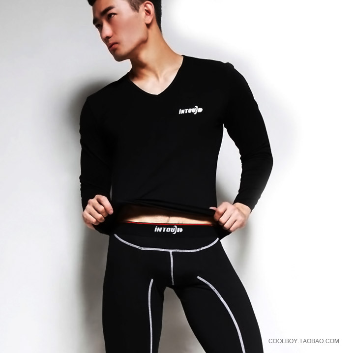 Intouch thin male underwear set V-neck male long johns long johns set 604 100% cotton basic