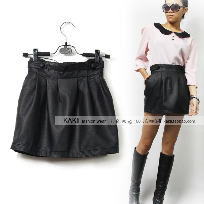 Involucres leather skirt vintage fashion high waist short skirt autumn bud skirt