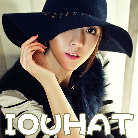 Iouhat pure woolen hat summer female fedoras black red big along the cap