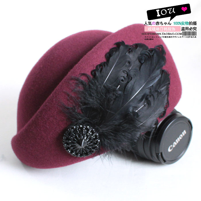 Iouhat vintage beret female fashion jazz hat painter cap autumn and winter woolen fedoras