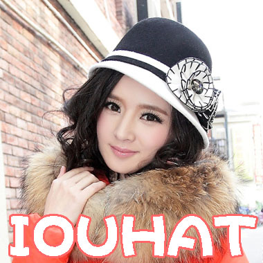 Iouhat woolen hat vintage fashion female bucket hats summer fedoras black large brim sun-shading
