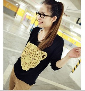 IRIS Knitting AS-049 Free Shipping Fashion Women's 2013 Leopard Cartoon Punk Style Back Hollow Out Vest Tops T-shirt Hot