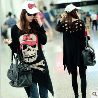 IRIS Knitting AS-052 Free Shipping Fashion Women's 2013 Skull Skeleton Cartoon Punk Style Back Hollow Out Vest Tops T-shirt Hot