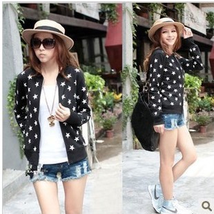 IRIS Knitting CO-110 Fashion Spring Jacket Stars Printed Women's Thin Coat Small Jackets Free Shipping