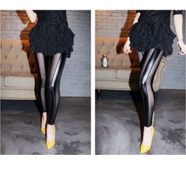 Iris knitting Free Shipping +5pc/lot LG-191 Fashion Women Punk Metallic Leather Look+Yarn Pants Leather Leggings